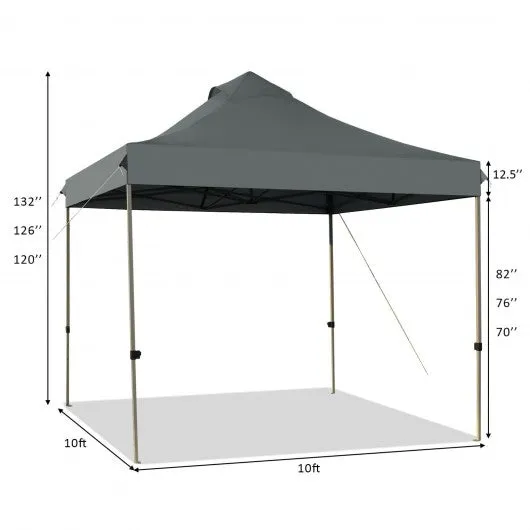 10' x 10' Portable Pop Up Canopy Event Party Tent Adjustable w/ Roller Bag-Gray