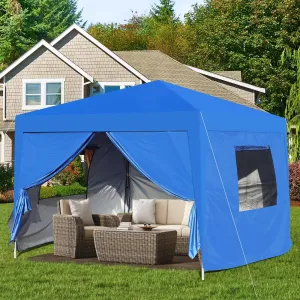 10x 10Ft Pop Up Gazebo Canopy Tent with Zipper,2pcs Sidewall,4pcs Weight sand bag,Carry Bag-Blue