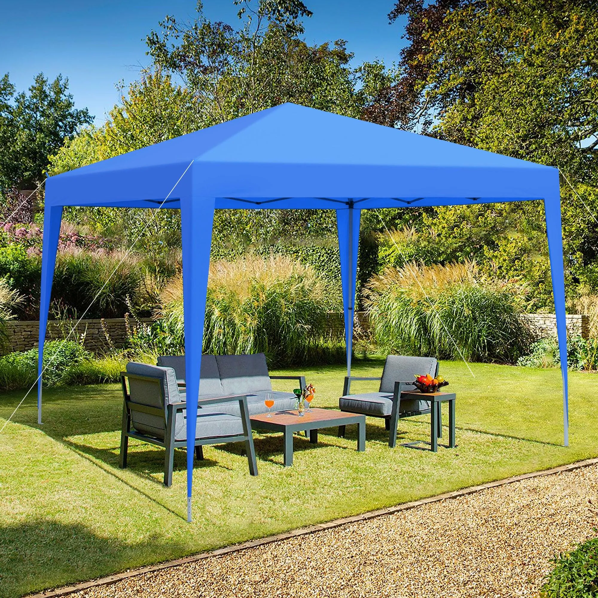 10x 10Ft Pop Up Gazebo Canopy Tent with Zipper,2pcs Sidewall,4pcs Weight sand bag,Carry Bag-Blue