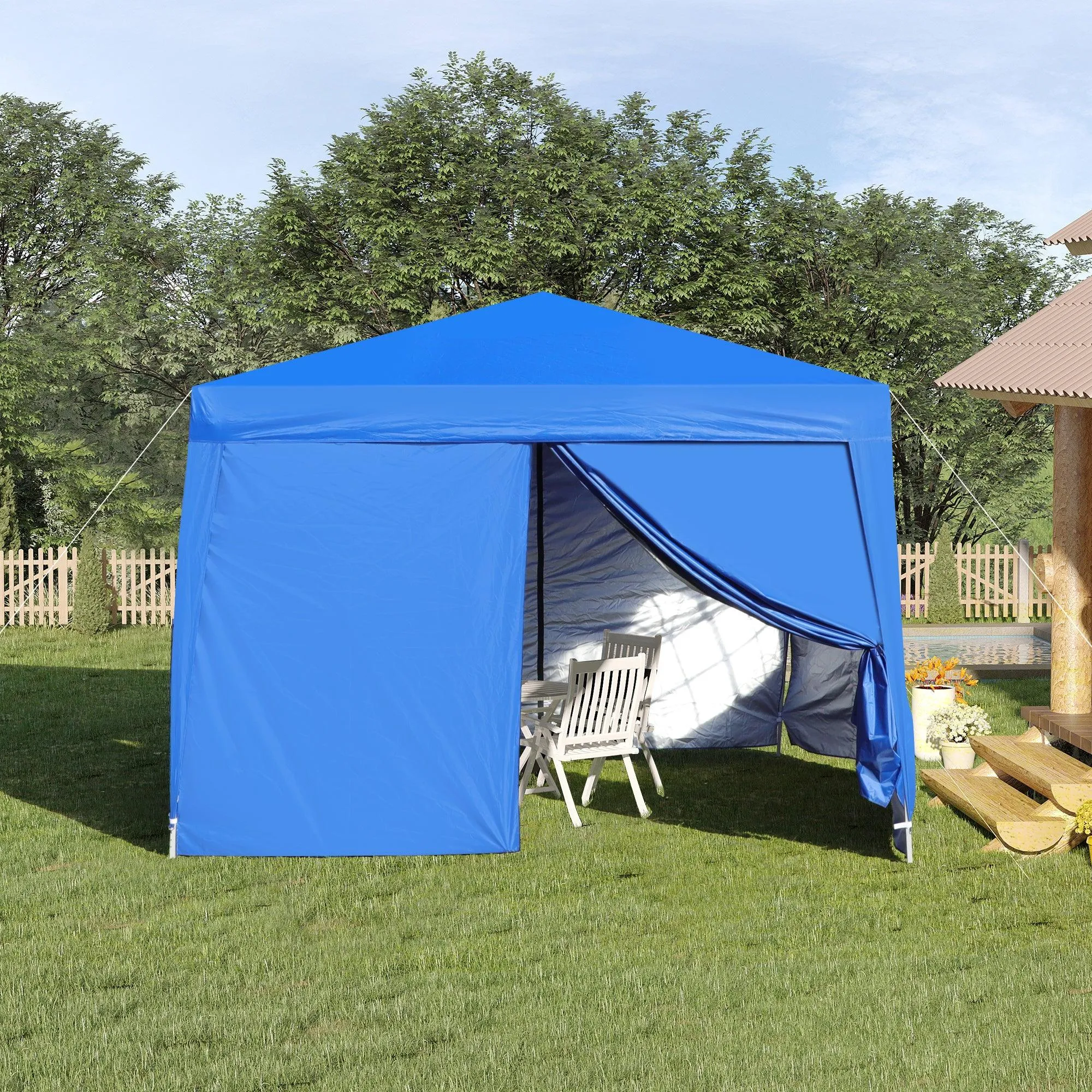 10x 10Ft Pop Up Gazebo Canopy Tent with Zipper,2pcs Sidewall,4pcs Weight sand bag,with Carry Bag-Blue