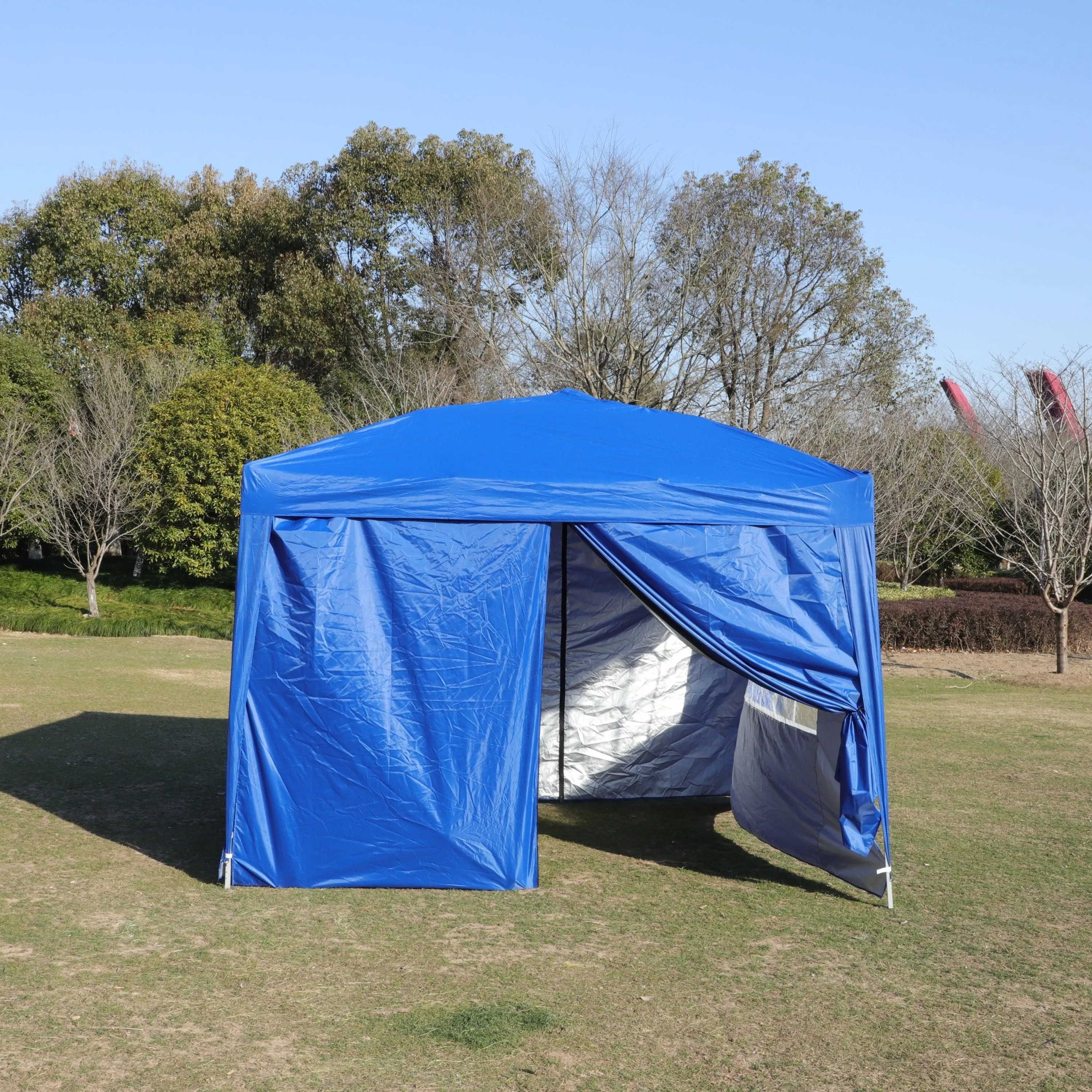 10x 10Ft Pop Up Gazebo Canopy Tent with Zipper,2pcs Sidewall,4pcs Weight sand bag,with Carry Bag-Blue