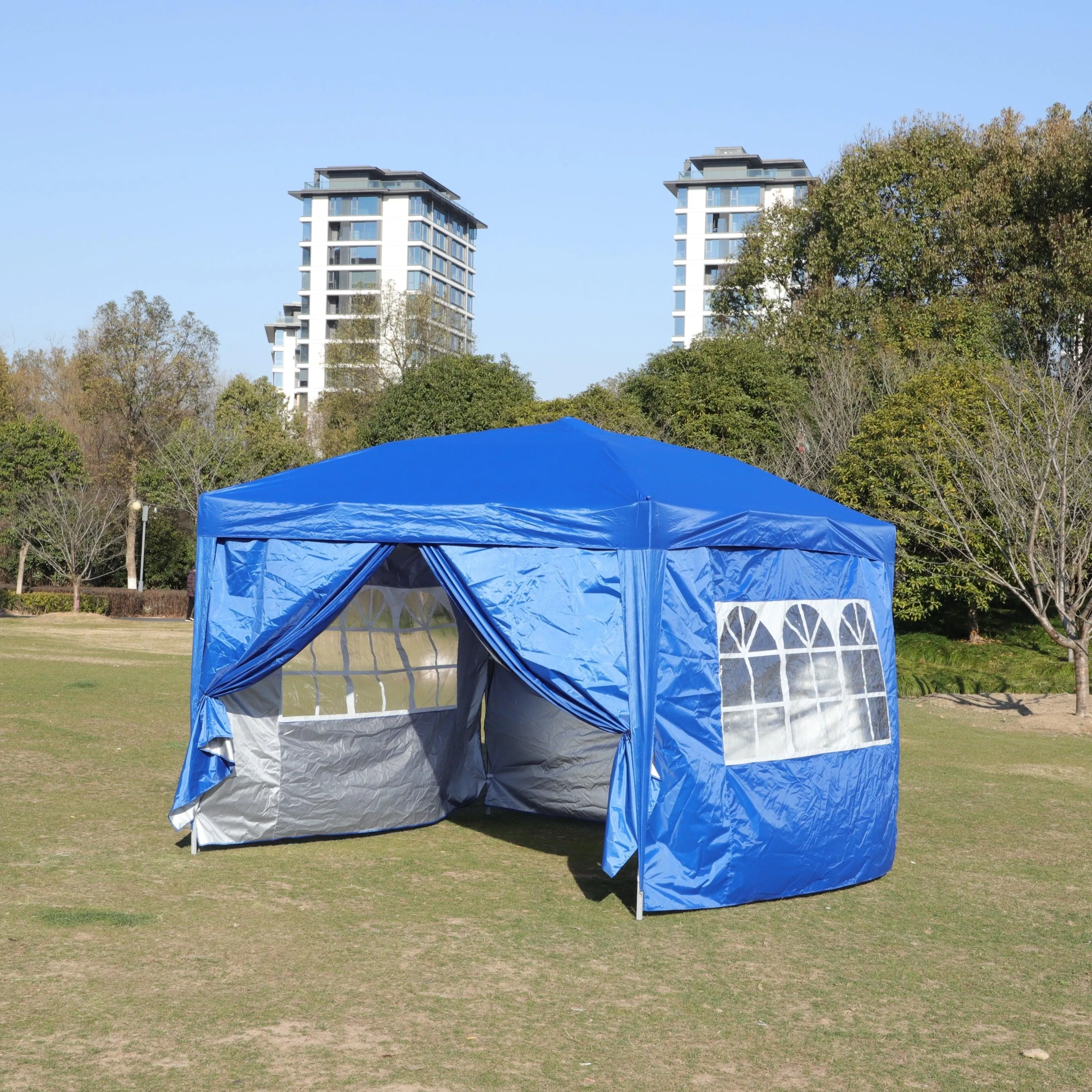 10x 10Ft Pop Up Gazebo Canopy Tent with Zipper,2pcs Sidewall,4pcs Weight sand bag,with Carry Bag-Blue