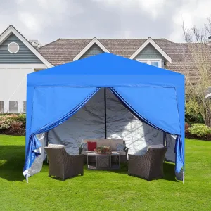 10x 10Ft Pop Up Gazebo Canopy Tent with Zipper,2pcs Sidewall,4pcs Weight sand bag,with Carry Bag-Blue