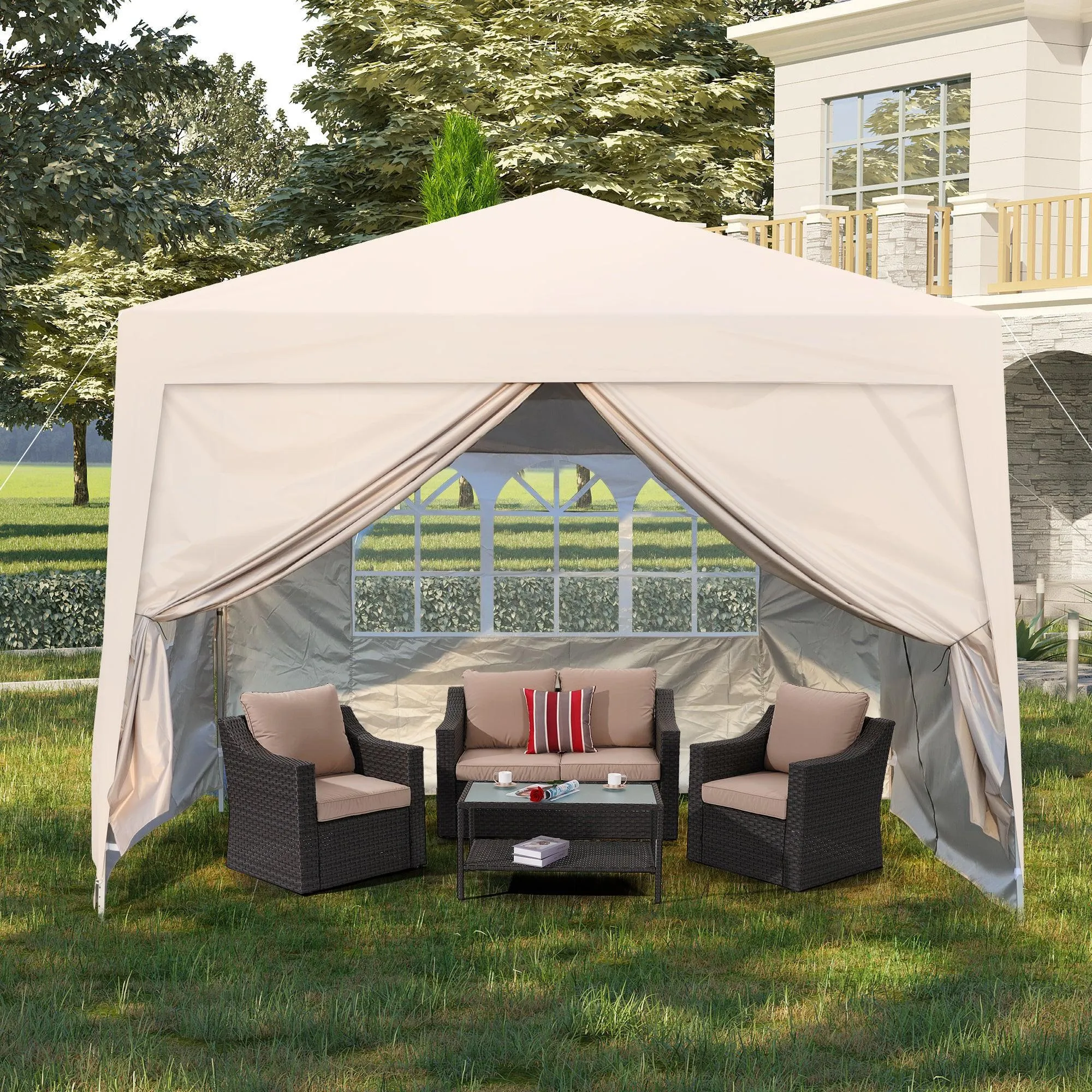 10x 10Ft Pop Up Gazebo Canopy Tent,2pcs Sidewall with Windows,with 4pcs Weight sand bag