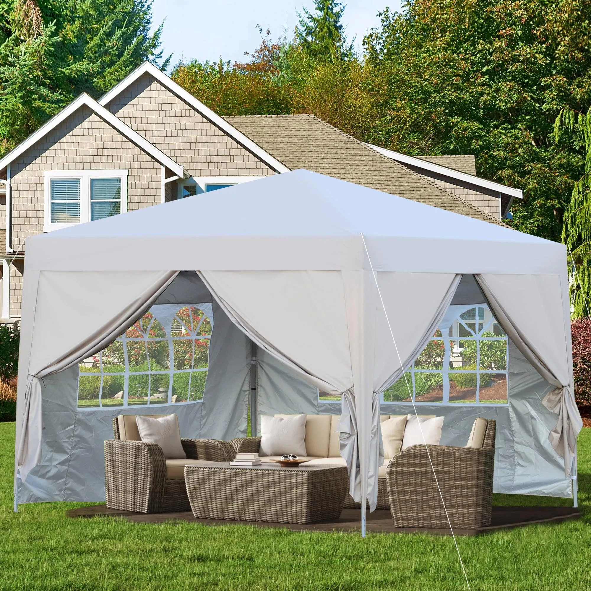 10x 10Ft Pop Up Gazebo Canopy Tent,2pcs Sidewall with Windows,with 4pcs Weight sand bag