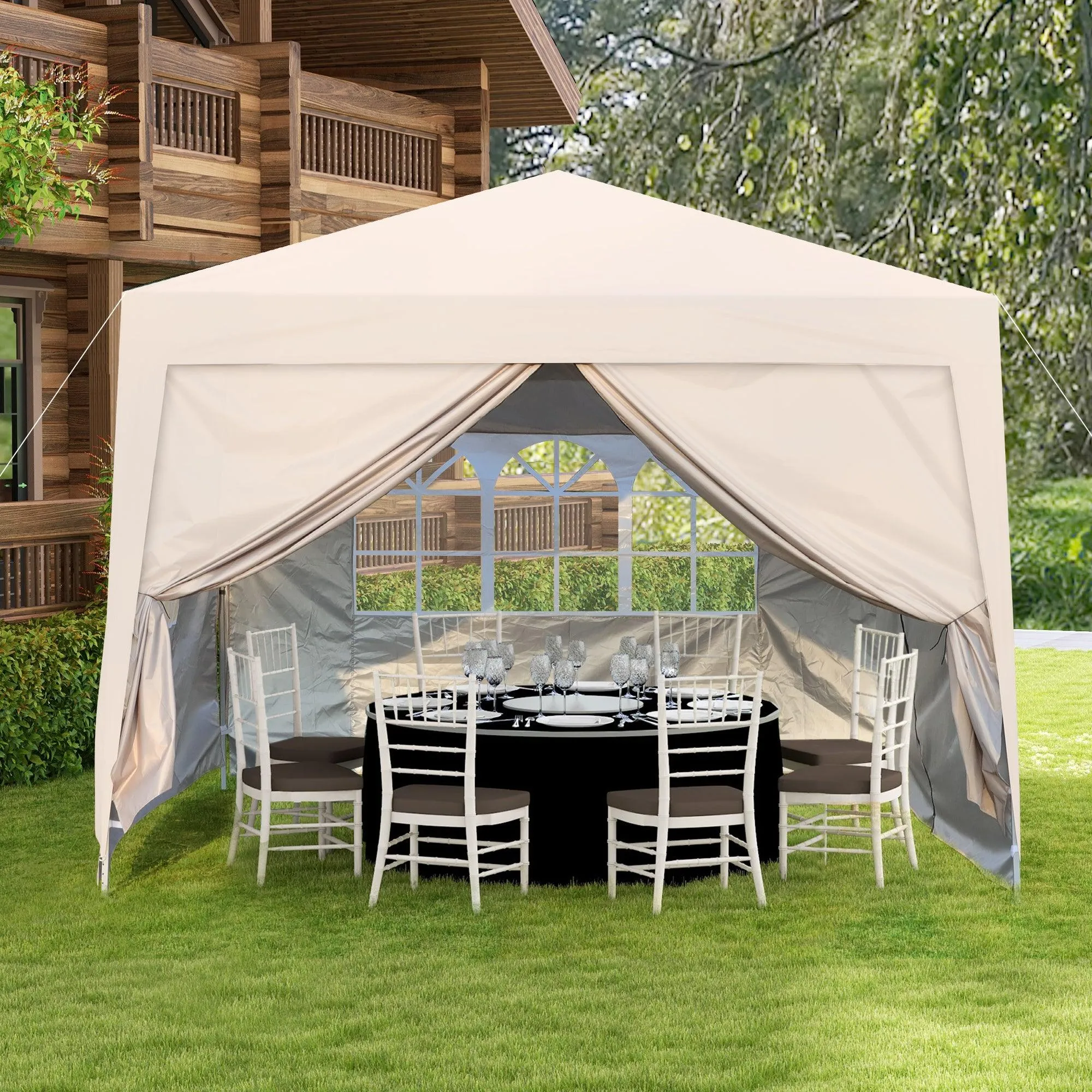 10x 10Ft Pop Up Gazebo Canopy Tent,2pcs Sidewall with Windows,with 4pcs Weight sand bag