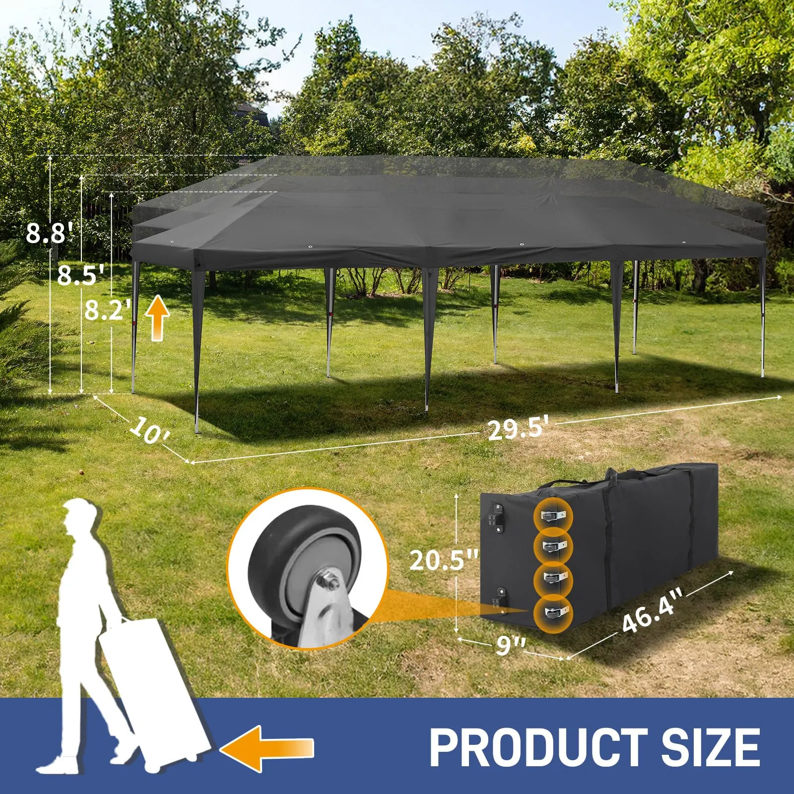 10x30 Pop Up Outdoor Canopy Tent,10x30ft Waterproof Party Tent Ez Up Canopy Tents for Parties Wedding Outdoor Commercial Event Gazebo Portable Instant Tent for Backyard Camping Carport, Dark gray