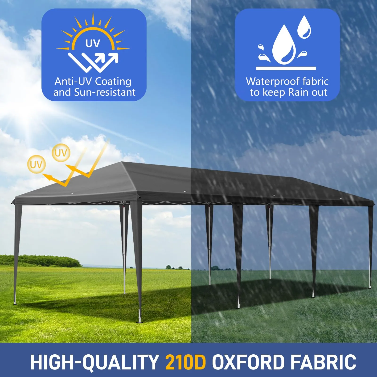 10x30 Pop Up Outdoor Canopy Tent,10x30ft Waterproof Party Tent Ez Up Canopy Tents for Parties Wedding Outdoor Commercial Event Gazebo Portable Instant Tent for Backyard Camping Carport, Dark gray