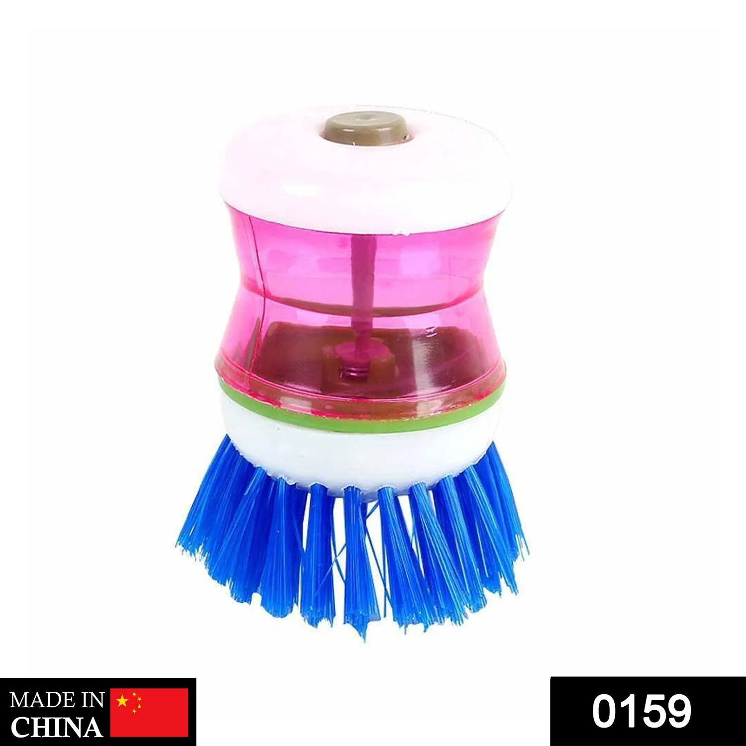 159 Plastic Wash Basin Brush Cleaner with Liquid Soap Dispenser (Multicolour)