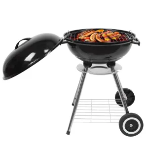 18" Portable Charcoal BBQ Grill Outdoor Camping Backyard with Side Wheels Black