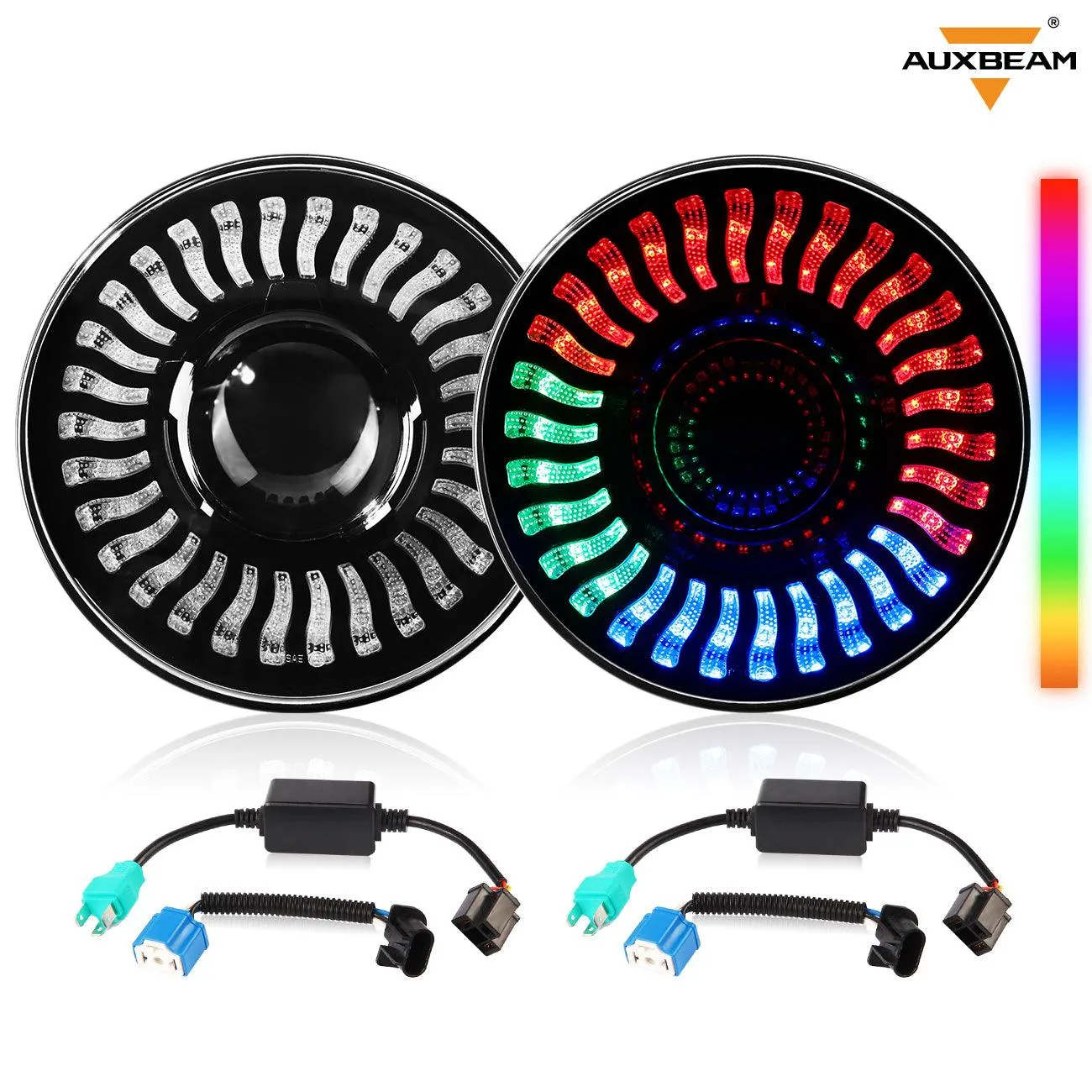 (2pcs/set) 7 inch 80W Hi-Lo Beam LED Headlight With RGB Flowing Halo Ring App Control for Jeep Wrangler JK, TJ, LJ, CJ