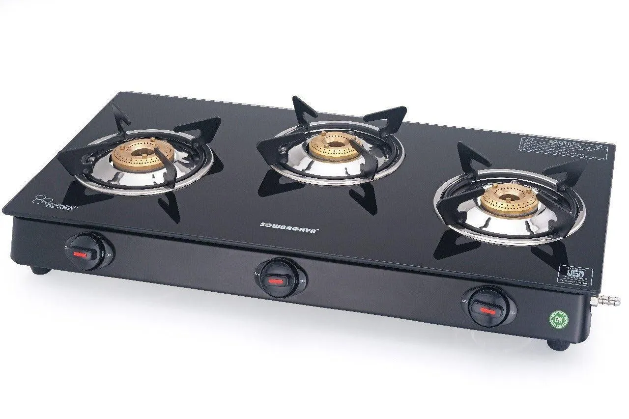 3 Burner Elite - Glass Top Gas Stove - SOWBAGHYA