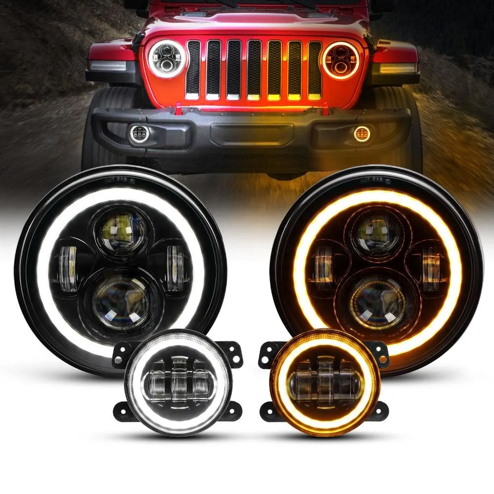 7 Inch LED Headlights   4 Inch LED Fog Lights Set with Halo DRL Turn Signal High Low Beam for Jeep Wrangler JK JKU TJ LJ Rubicon Sahara Unlimited 1997-2018