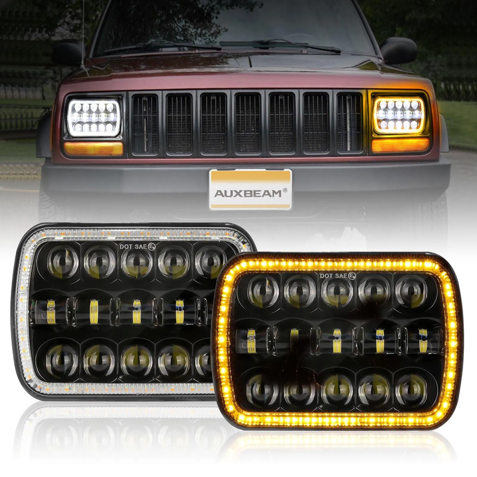 7x6 Inch LED Sealed Beam Headlights Hi-Lo Beam w/DRL Turn Signal DOT Approved for Jeep Wrangler YJ Cherokee XJ Ford Chevy GMC Toyota