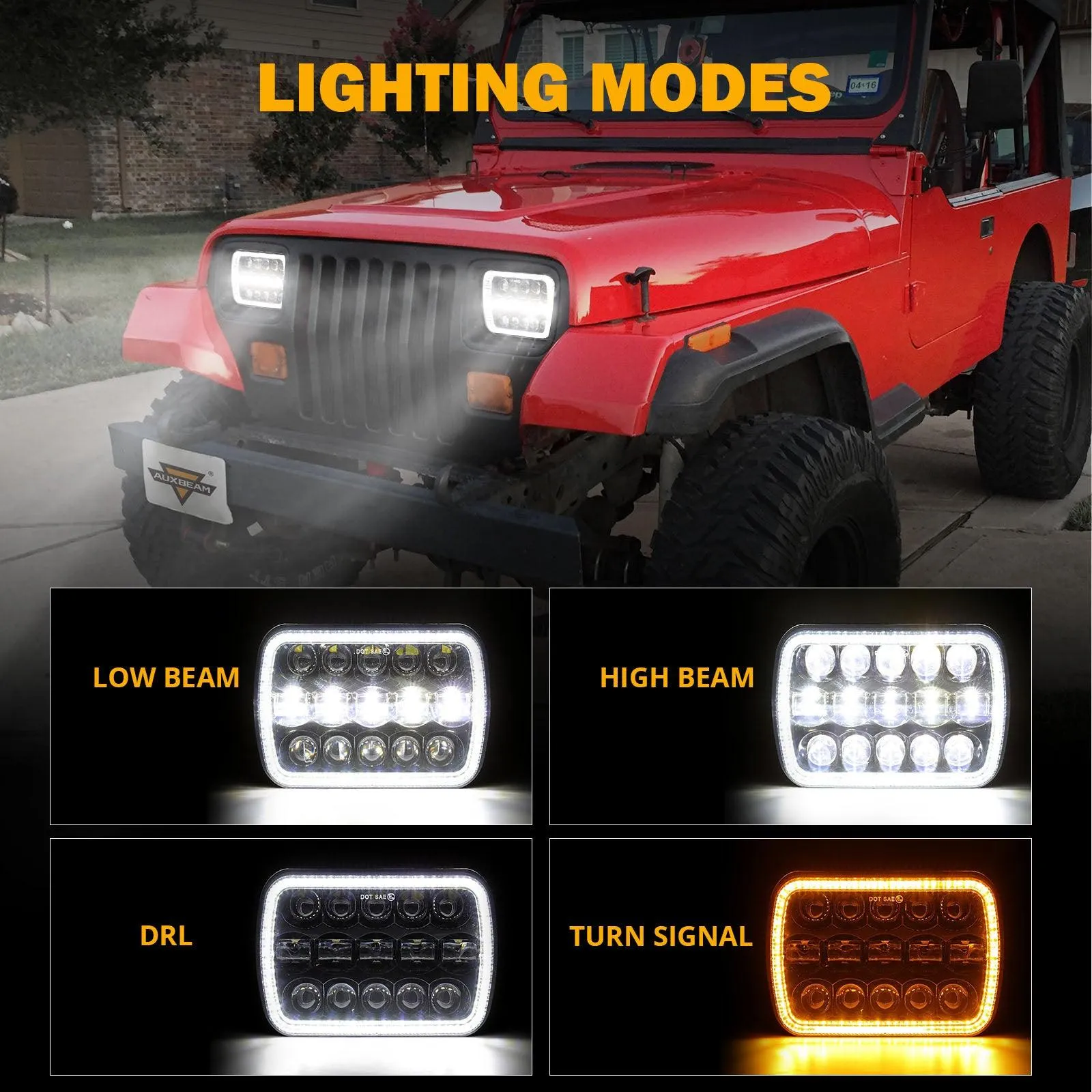 7x6 Inch LED Sealed Beam Headlights Hi-Lo Beam w/DRL Turn Signal DOT Approved for Jeep Wrangler YJ Cherokee XJ Ford Chevy GMC Toyota