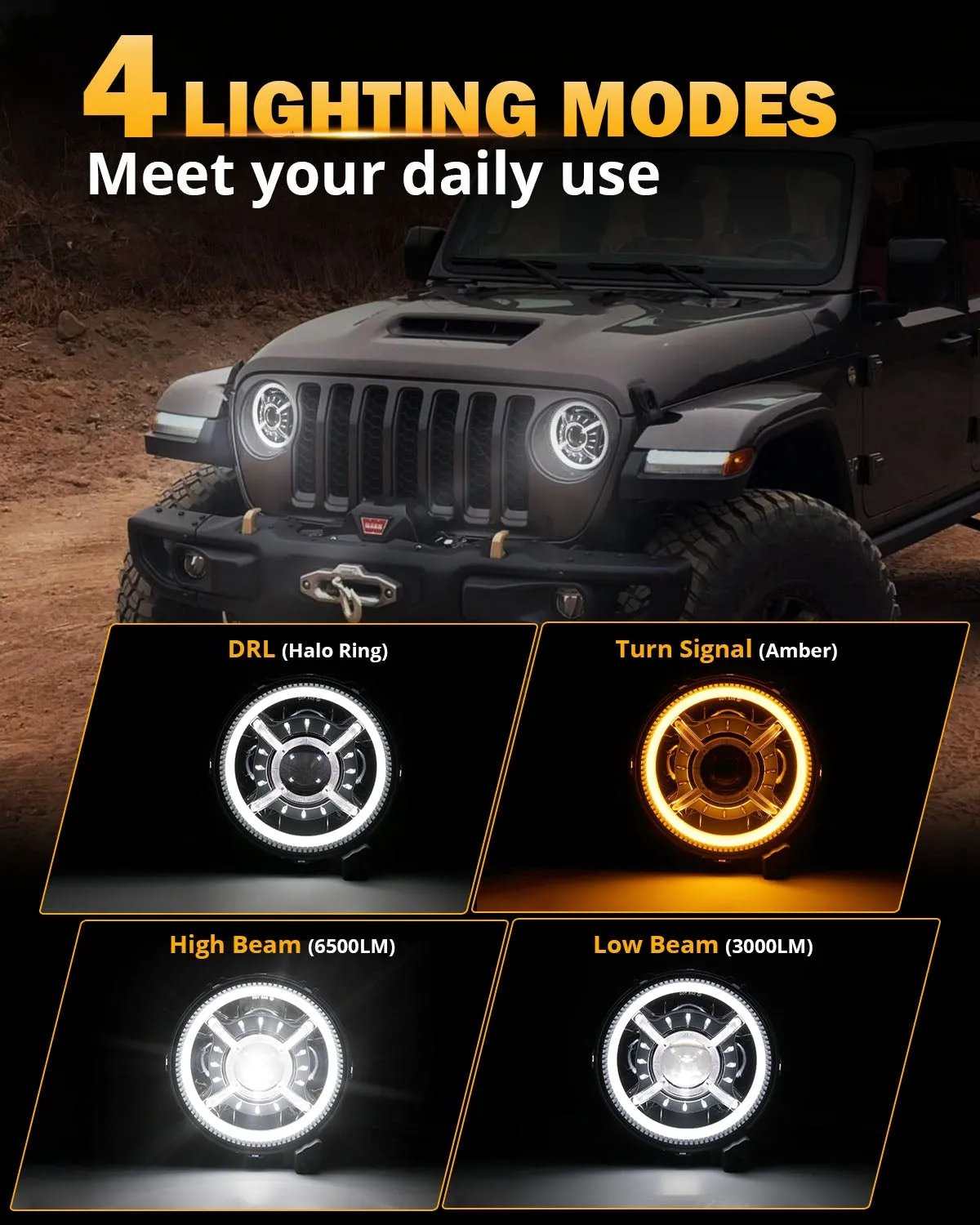 9 Inch 100W Dot Approved LED Headlights with Halo DRL&Turn Signal High/Low Beam for 2018-2023 Jeep Wrangler JL Sport Sahara Rubicon MOAB Gladiator JT