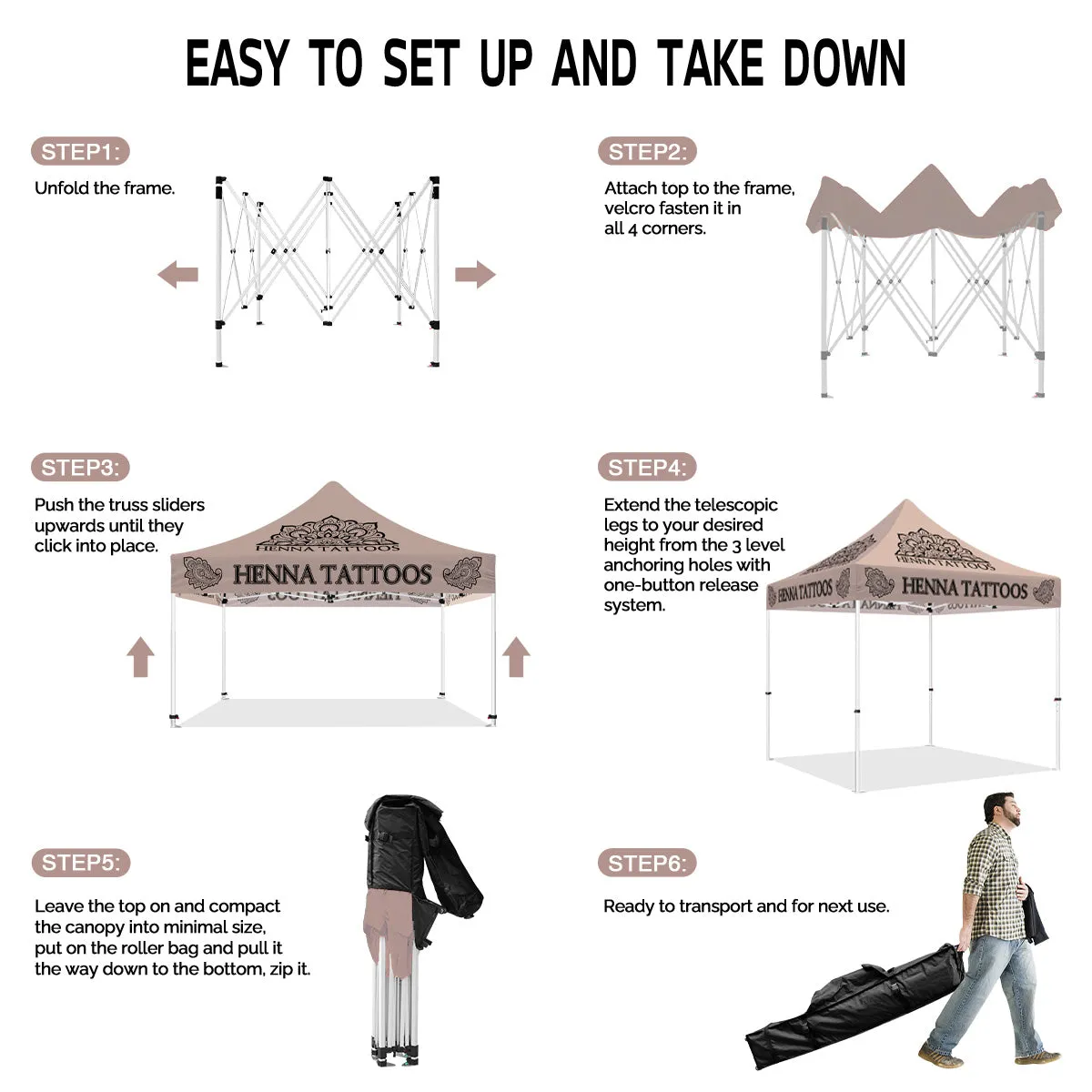 ABLEM8CANOPY Henna Tattoos 10x10 Portable Canopies Tent