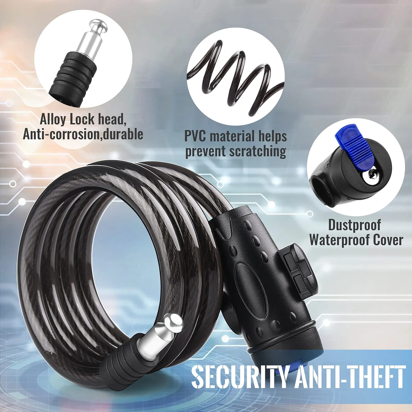 Anticut Weatherproof Bike Cable Lock 1.2m with 2 Keys