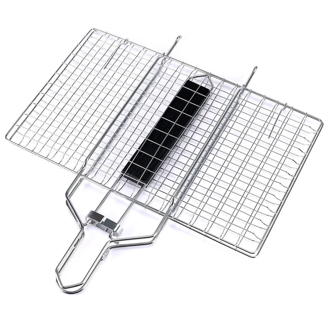 AONOKOY BBQ Grilling Basket 13.9 x 8.9in Portable Stainless Steel Grill Basket with Removable Wooden Handle