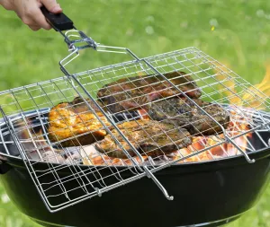 AONOKOY BBQ Grilling Basket 13.9 x 8.9in Portable Stainless Steel Grill Basket with Removable Wooden Handle