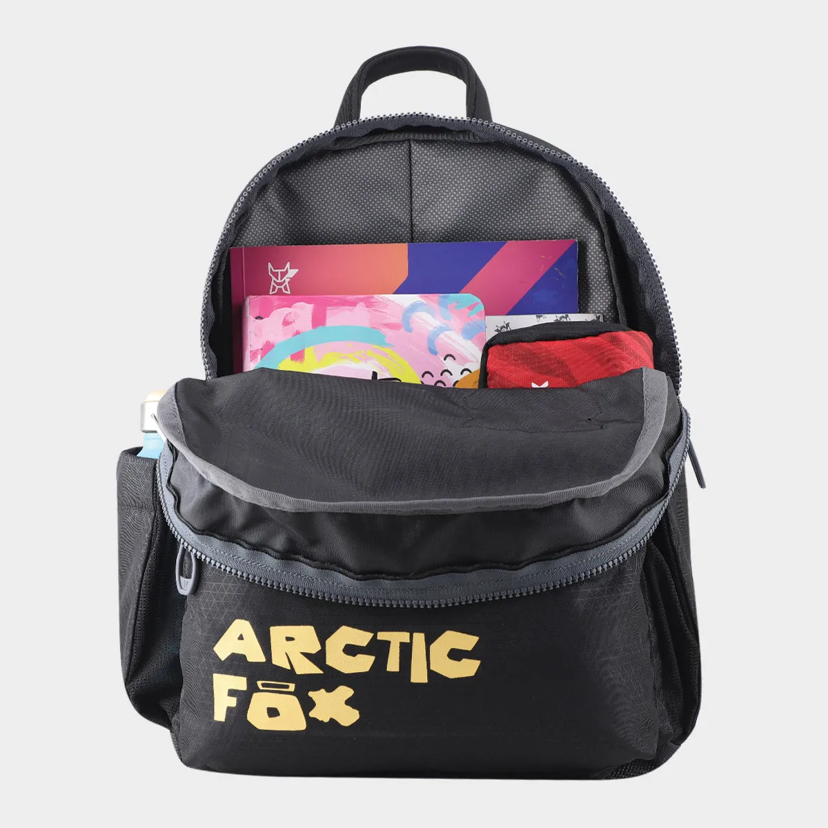 Arctic Fox Puff Black School Backpack for Boys and Girls