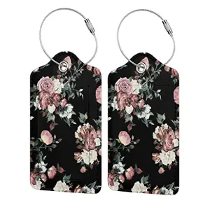 Black & Pink Wallpaper Flowers Leather Suitcase Luggage Tags, 2 Pack