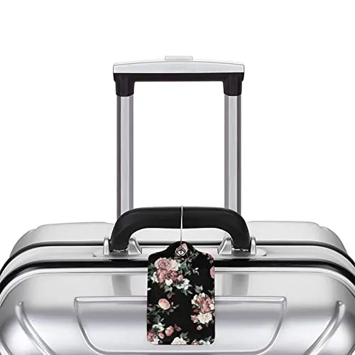 Black & Pink Wallpaper Flowers Leather Suitcase Luggage Tags, 2 Pack