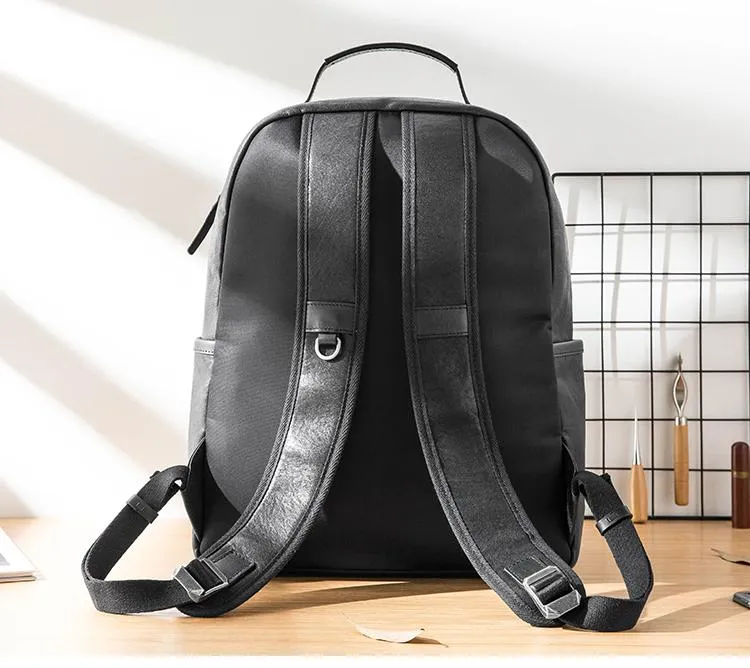 Black Fashion Mens Leather 15-inch Computer Backpacks Black Travel Backpacks College Backpack for men