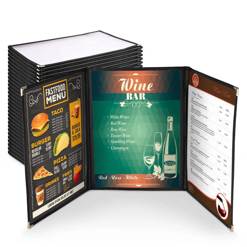 Clear Menu Covers 30ct/Pack 8.5x11 Triple Folder 6-View