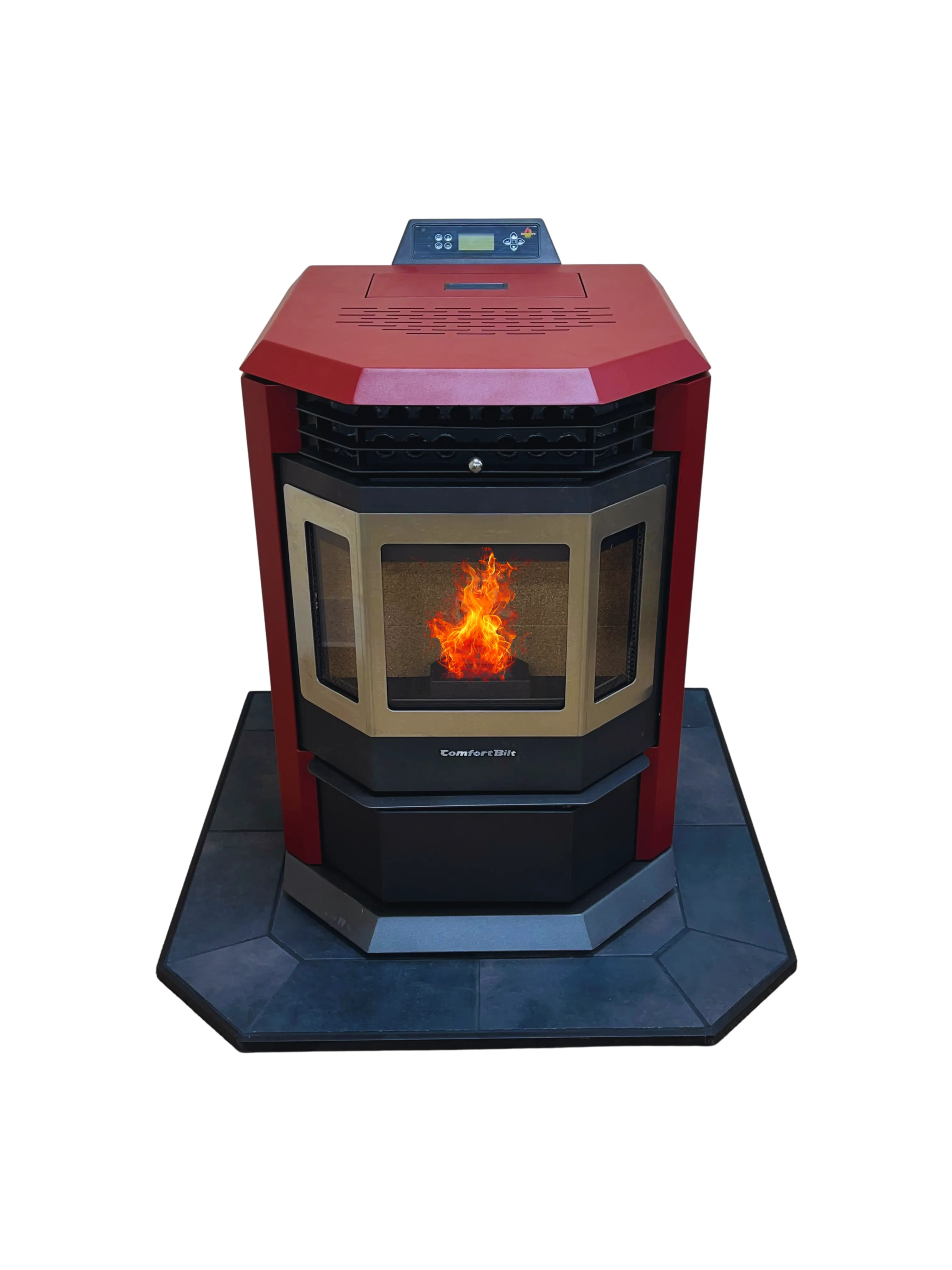 COMBO DEAL- HP22 Burgundy Pellet Stove with 36" Black Copper Hearth Pad