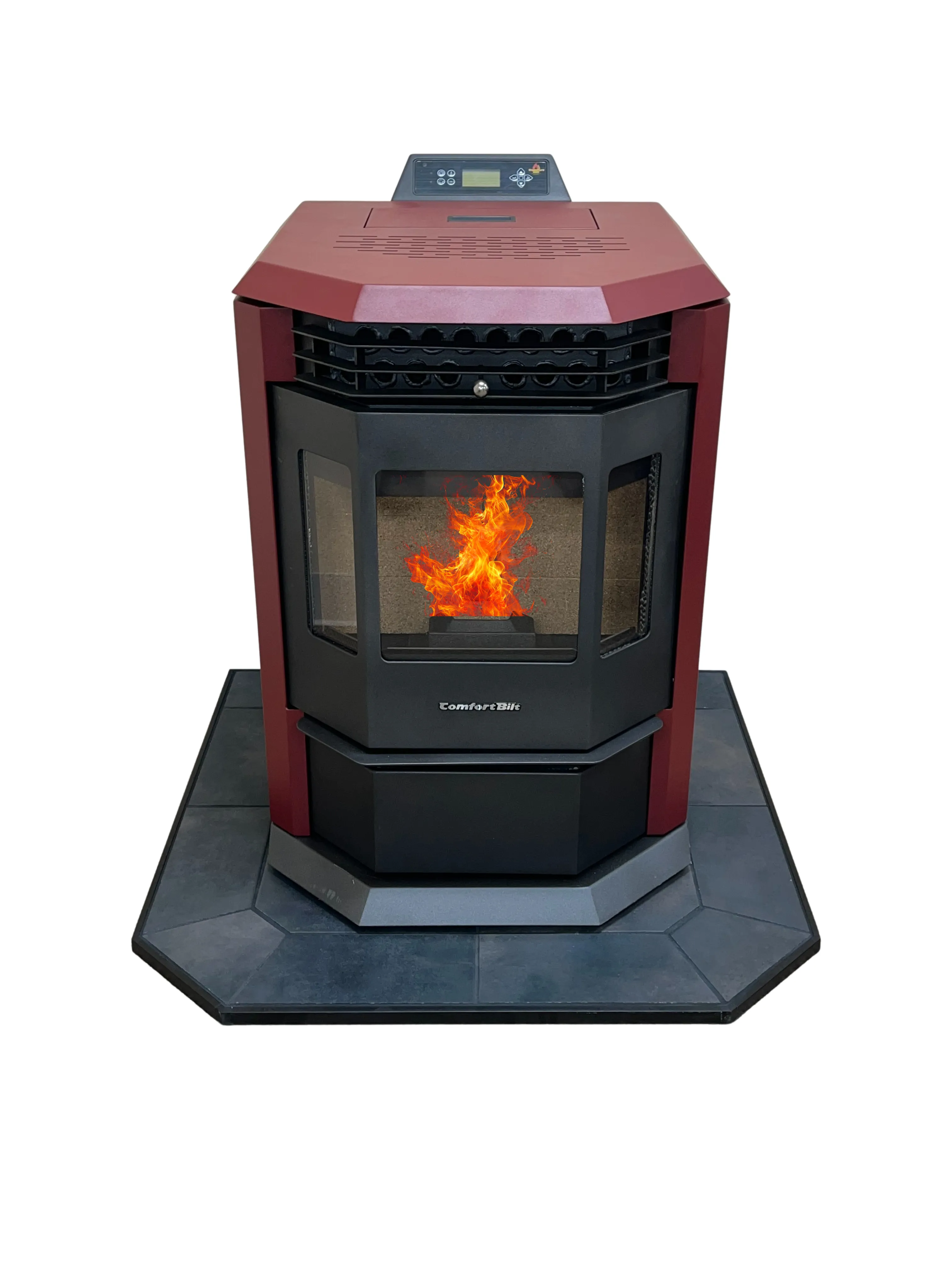 COMBO DEAL- HP22 Burgundy Pellet Stove with 36" Black Copper Hearth Pad