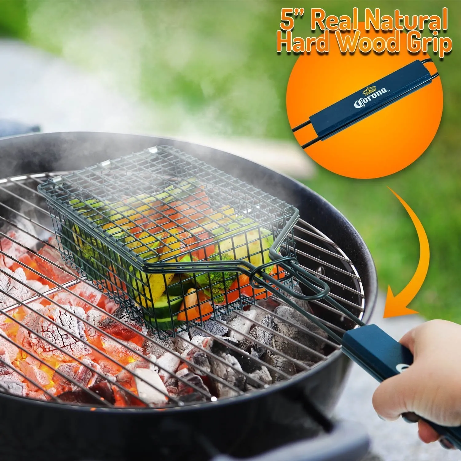 Corona BBQ Charcoal Grill Accessories - Grilling Basket with Locking Grill Handle For Veggetables, Chicken, Meats And Fish for Outdoor/ Indoor BBQ Set Tools