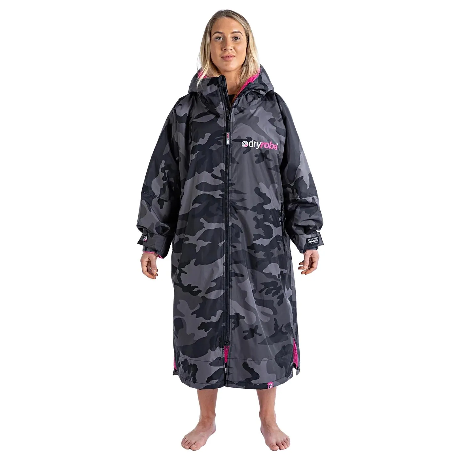 Dryrobe Advance Long Sleeve Drying & Changing Robe - Black Camo/Pink