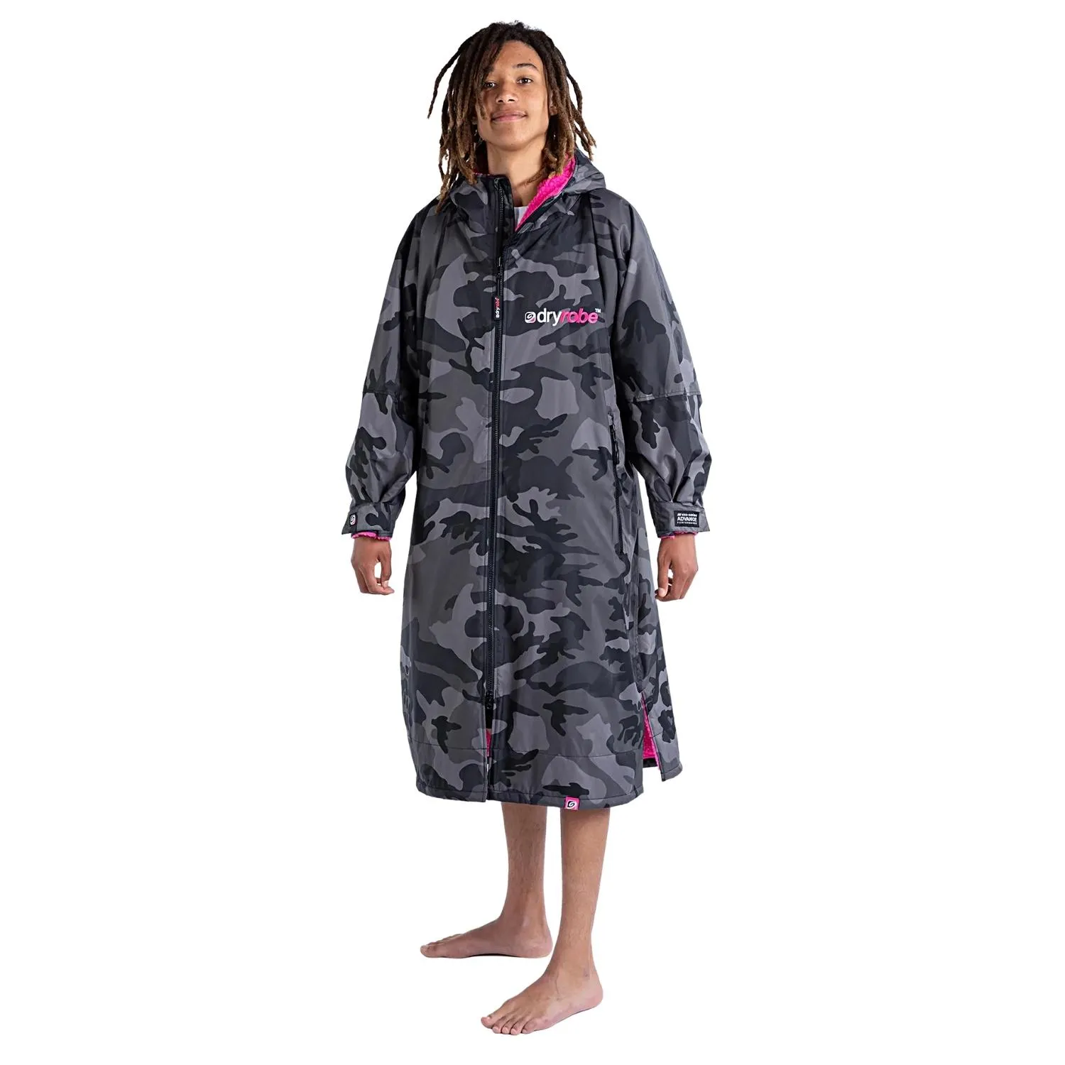 Dryrobe Advance Long Sleeve Drying & Changing Robe - Black Camo/Pink