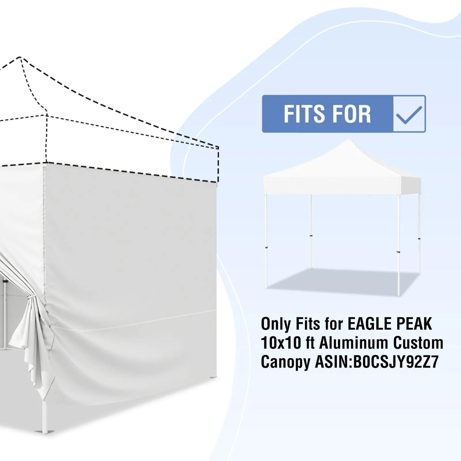 EAGLE PEAK 4-Piece Sunwall/Sidewalls for 10x10 ft Aluminum Custom Canopy Only, Includes 3 Sidewalls and 1 Entry Wall, Pack of 4, White