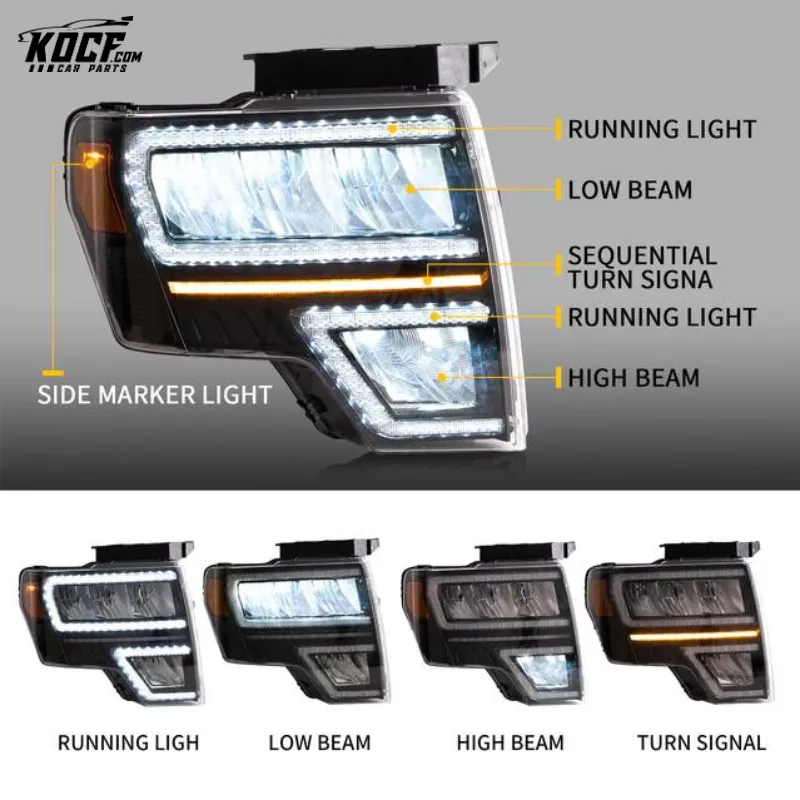 Full LED Headlights For Ford F150 Pickup 2009-2014 with DRL F-150 Aftermarket Headlamps Assembly