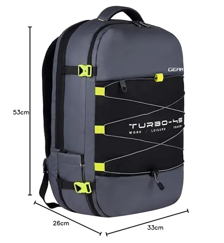 Gear Turbo 45L Expandable Water Resistant Antitheft Laptop Bag/Backpack/Briefcase For Men/Women With Raincover (Grey)