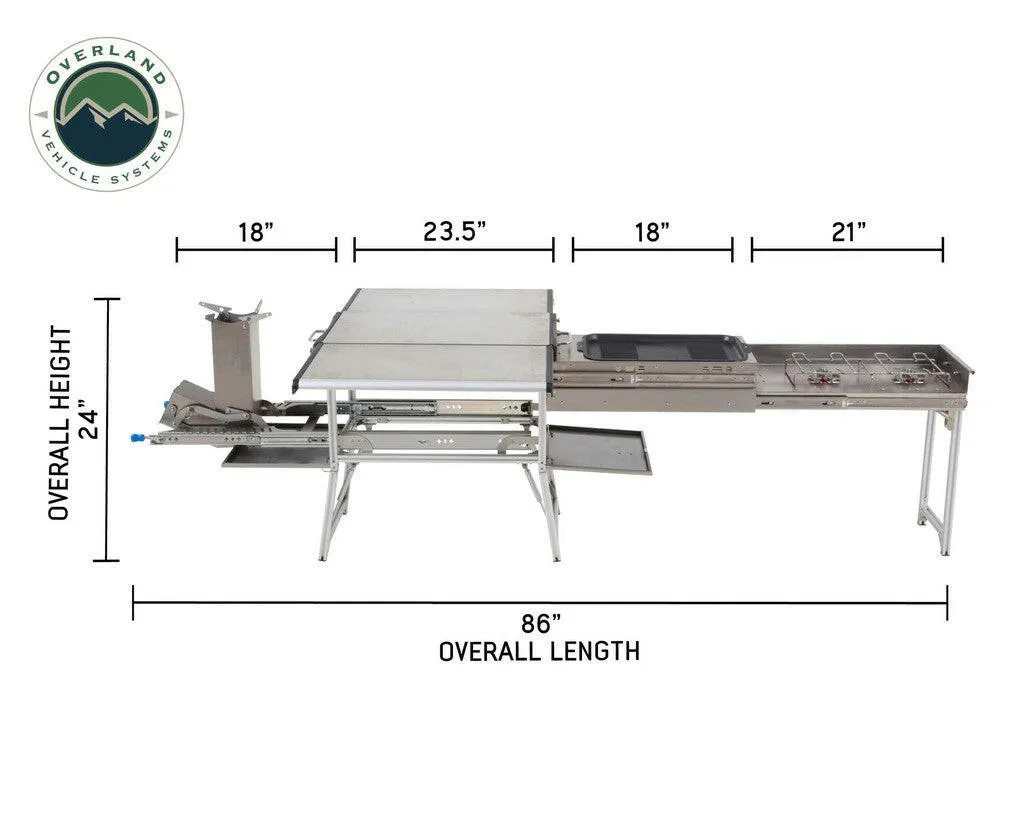 Komodo Camp Kitchen - Dual Grill, Skillet, Folding Shelves, and Rocket Tower - Stainless Steel