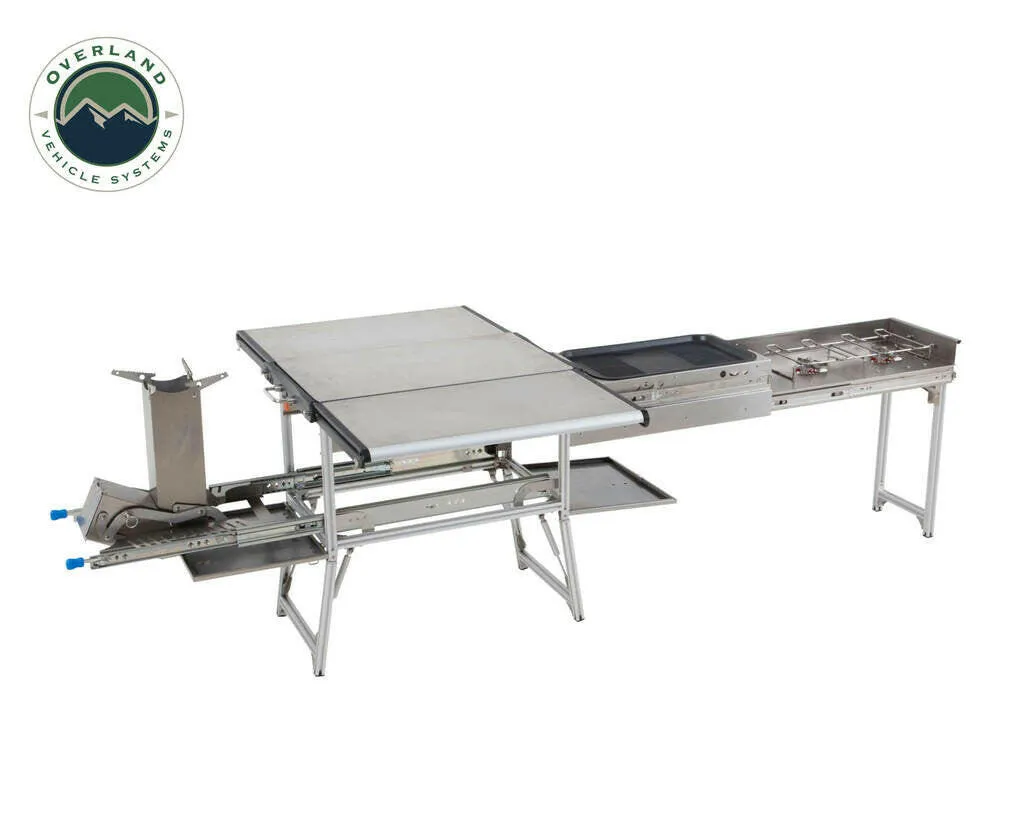 Komodo Camp Kitchen - Dual Grill, Skillet, Folding Shelves, and Rocket Tower - Stainless Steel