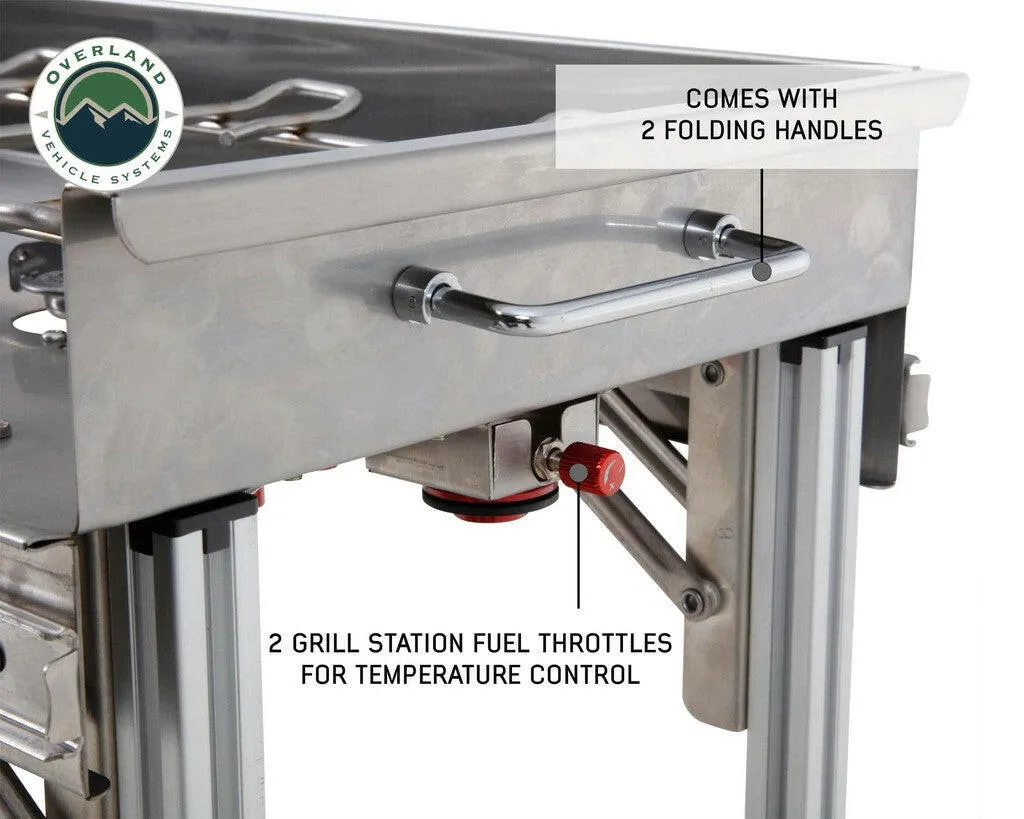 Komodo Camp Kitchen - Dual Grill, Skillet, Folding Shelves, and Rocket Tower - Stainless Steel