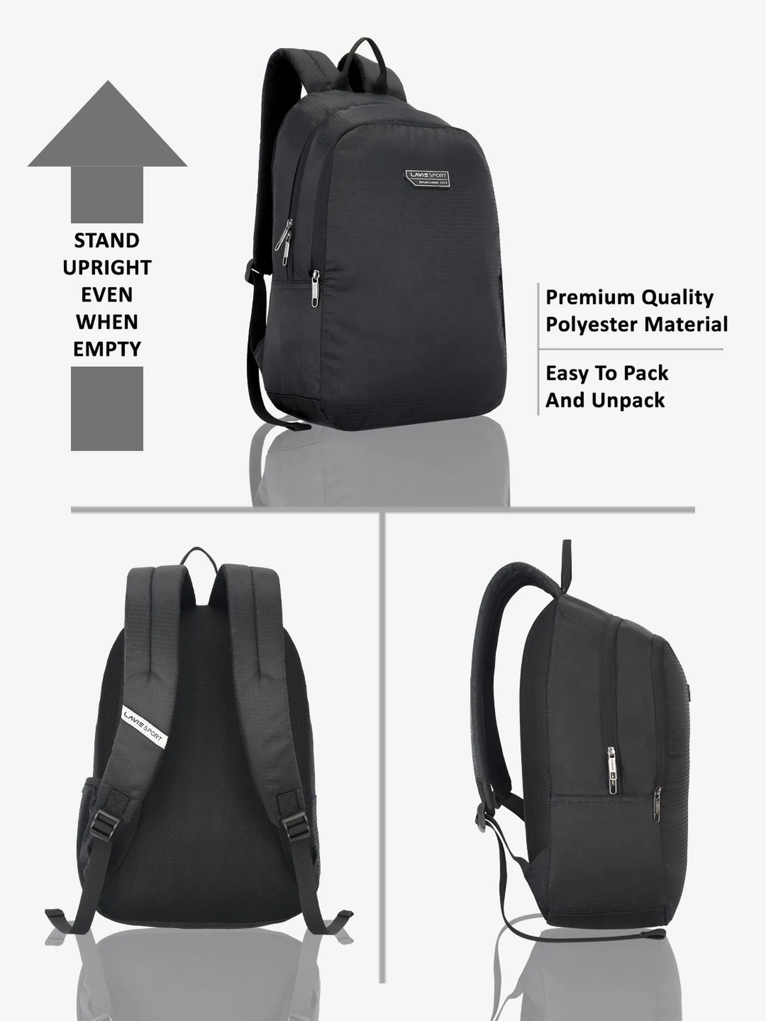 Lavie Sport Eazy 23L Laptop Backpack For Men & Women|Boys & Girls Black