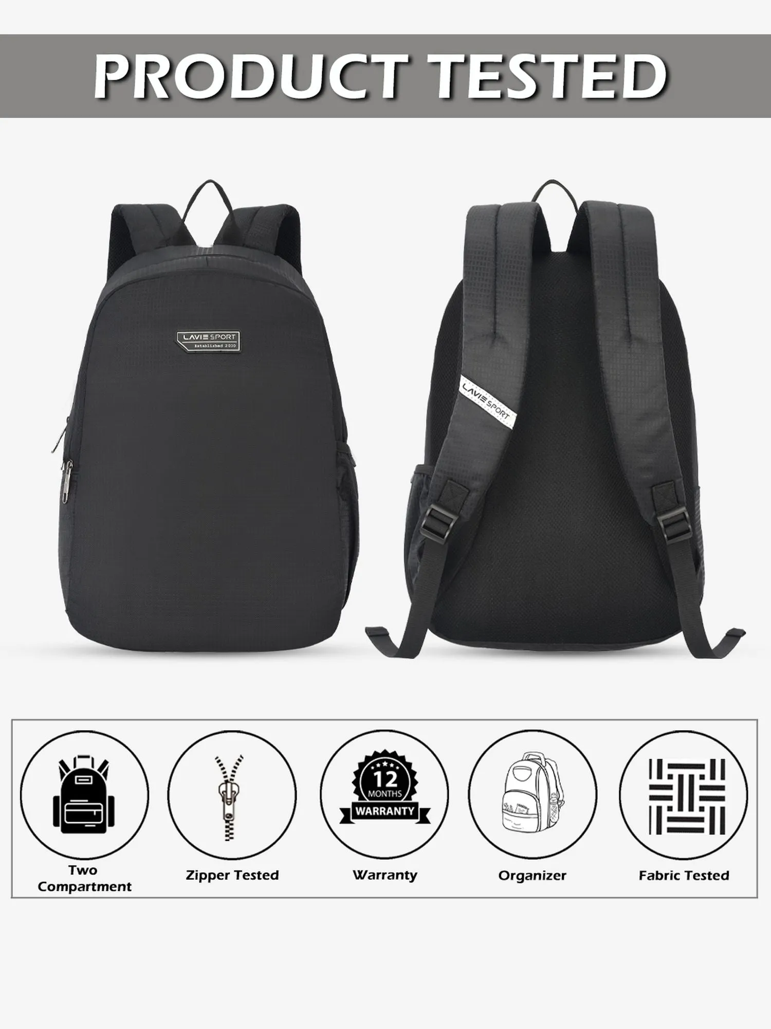 Lavie Sport Eazy 23L Laptop Backpack For Men & Women|Boys & Girls Black