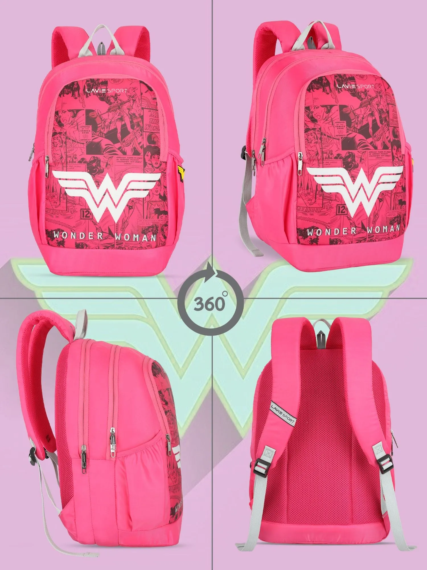 Lavie Sport Wonder Woman Wing 33L Casual Laptop Backpack For Boys & Girls Magenta