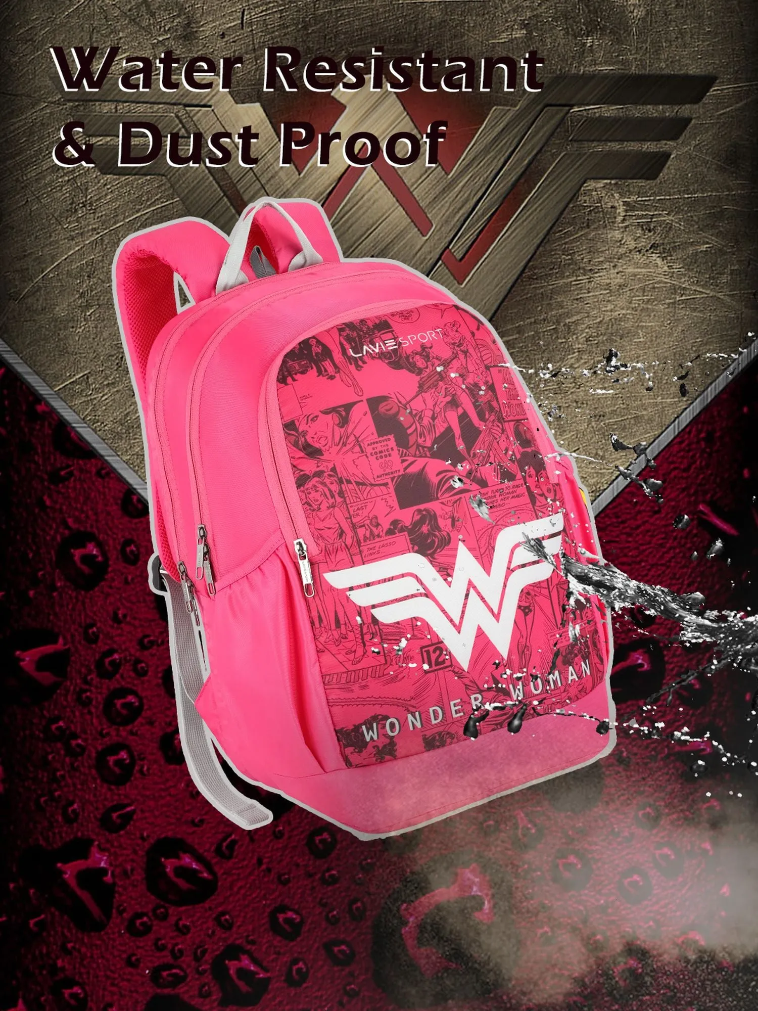 Lavie Sport Wonder Woman Wing 33L Casual Laptop Backpack For Boys & Girls Magenta