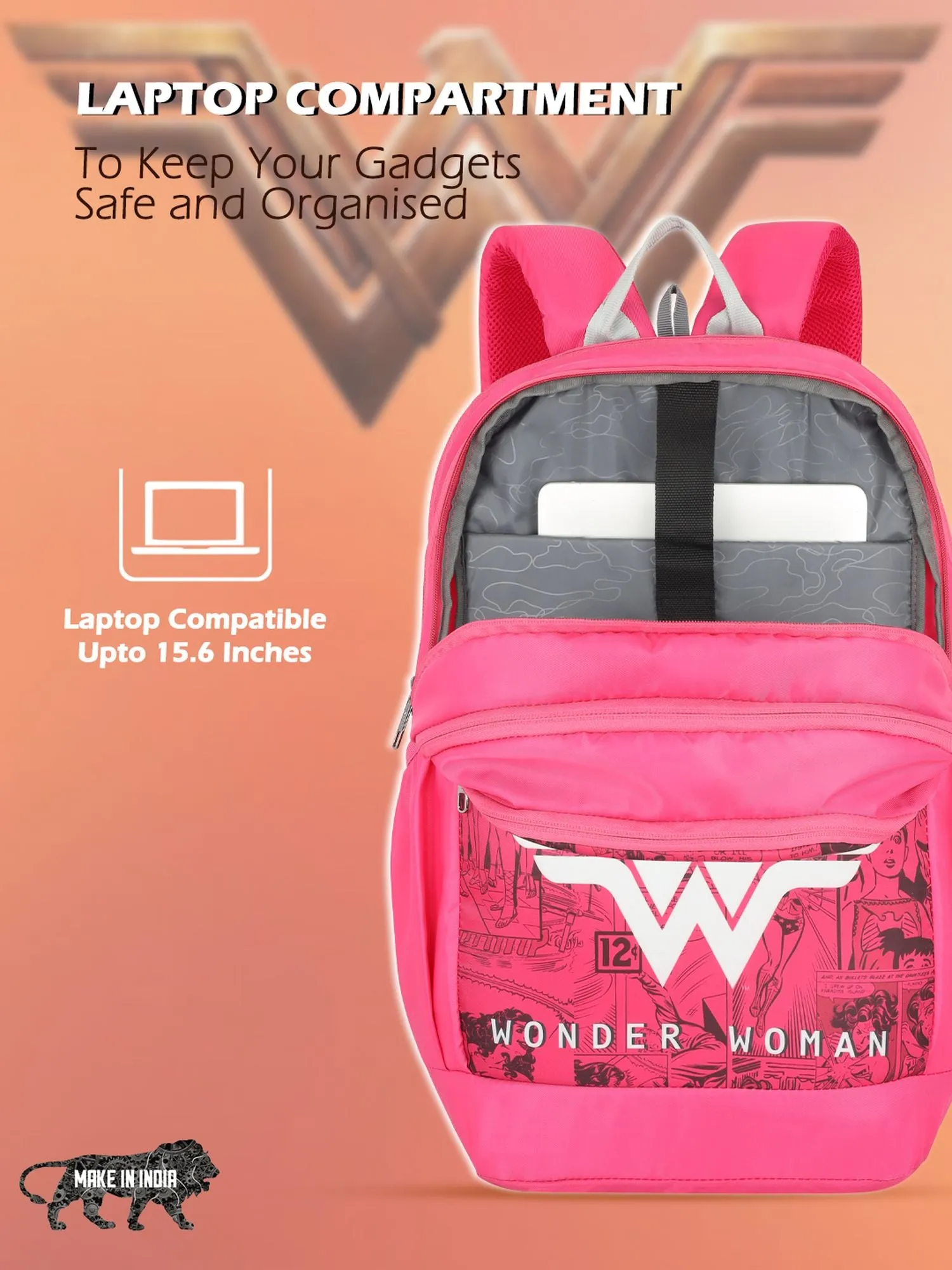 Lavie Sport Wonder Woman Wing 33L Casual Laptop Backpack For Boys & Girls Magenta