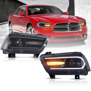 LED Headlight Assembly Dual Beam Projector Black For 2011-2014 Dodge Charger(LD) Pre-Facelifted