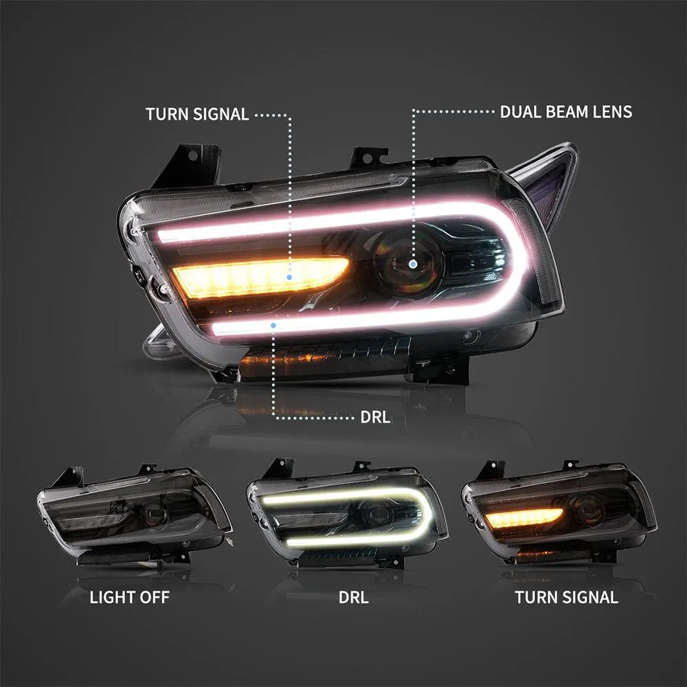 LED Headlight Assembly Dual Beam Projector Black For 2011-2014 Dodge Charger(LD) Pre-Facelifted