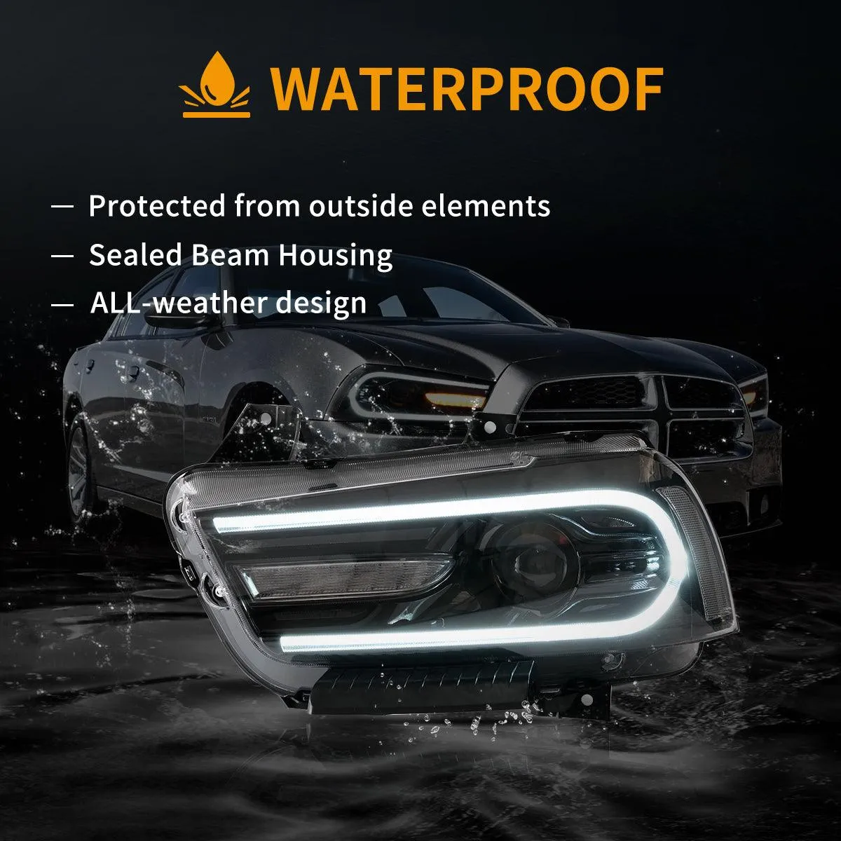 LED Headlight Assembly Dual Beam Projector Black For 2011-2014 Dodge Charger(LD) Pre-Facelifted