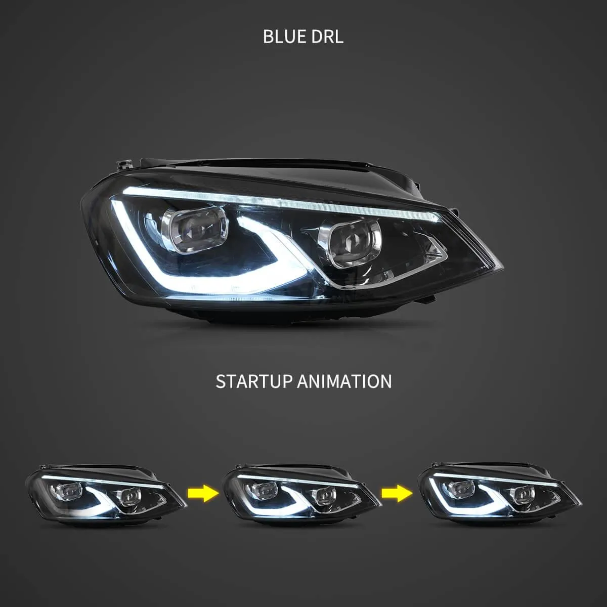 LED Headlight Assembly Dual Beam Projector Black for 2014-2017 Volkswagen Golf 7th Gen (Mk7,Typ 5G) Hatchback