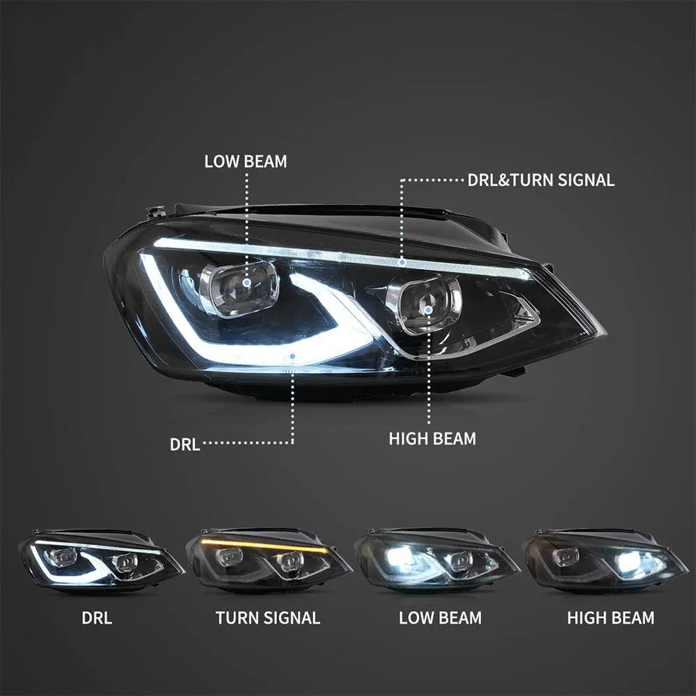 LED Headlight Assembly Dual Beam Projector Black for 2014-2017 Volkswagen Golf 7th Gen (Mk7,Typ 5G) Hatchback